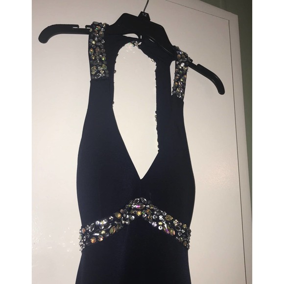 Formal beaded accent navy blue Dress - Picture 2 of 10